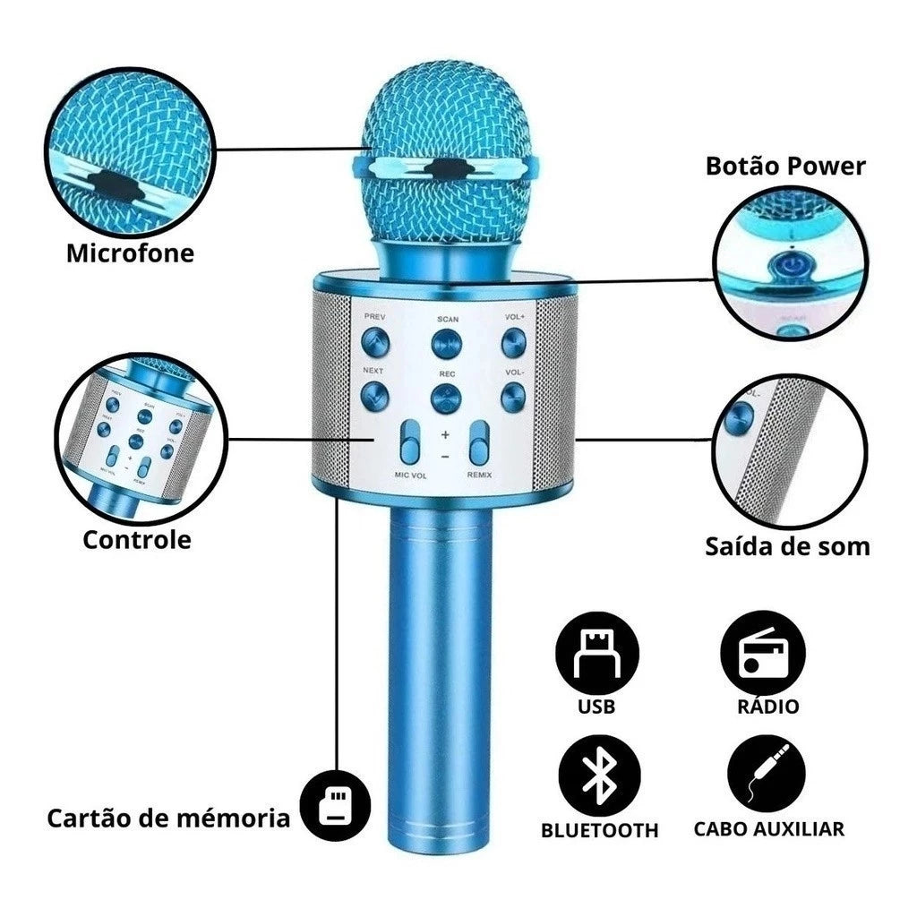 Microfone Infantil de Karaoke Bluetooth Sem Fio