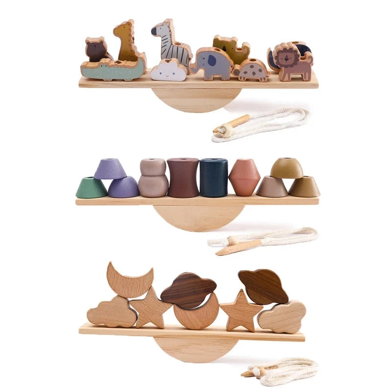 Brinquedo de Enfiar e Empilhar Animais - Aprendizado Montessori Divertido