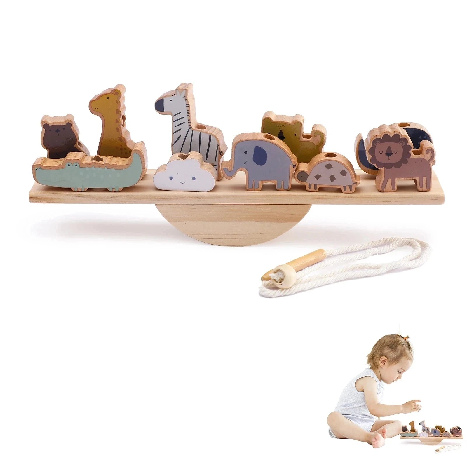 Brinquedo de Enfiar e Empilhar Animais - Aprendizado Montessori Divertido