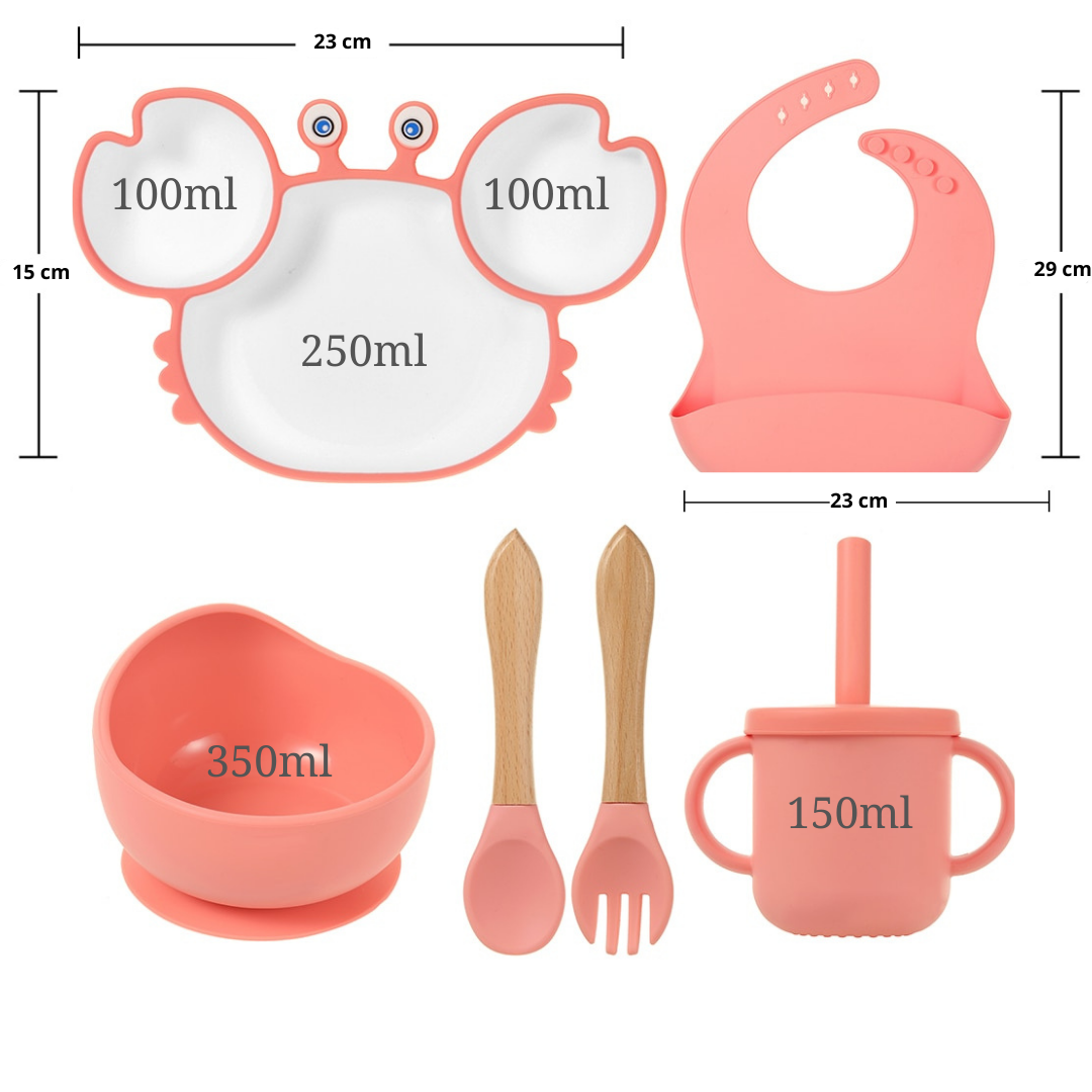 Kit Alimentação Infantil Silicone 6 Peças - Caranguejo