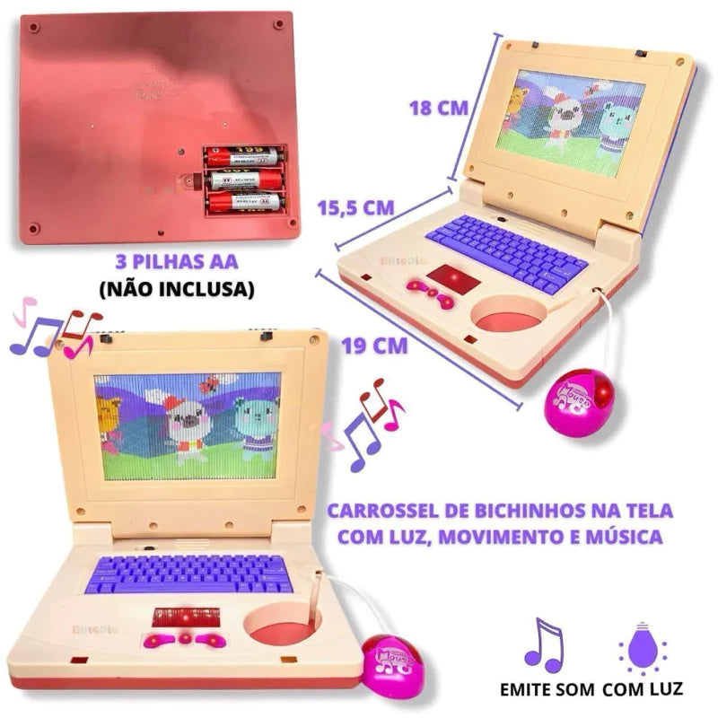 Notebook De Brinquedo Laptop Infantil Musical Com Luz Educativo