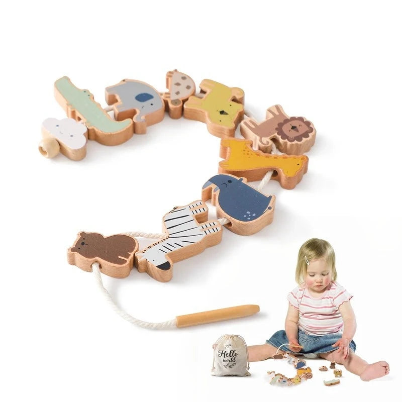 Brinquedo de Enfiar e Empilhar Animais - Aprendizado Montessori Divertido