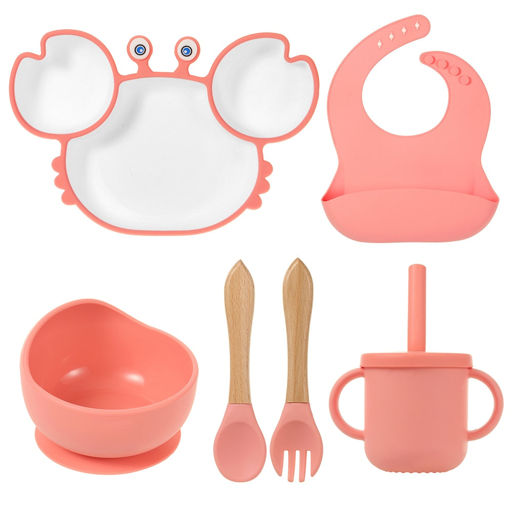 Kit Alimentação Infantil Silicone 6 Peças - Caranguejo